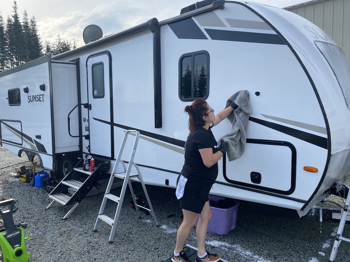 RV exterior washed and waxed by Black Rock Mobile Detailing near Sandpoint, Idaho